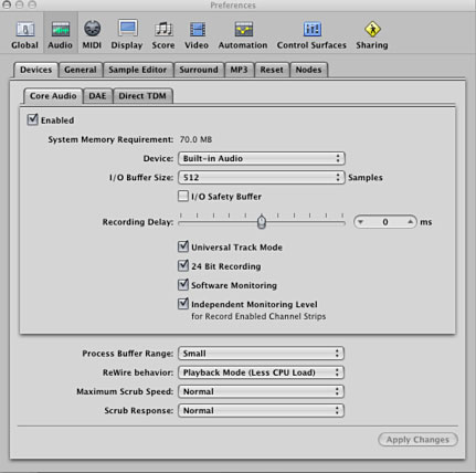 Logic Core Audio Preferences